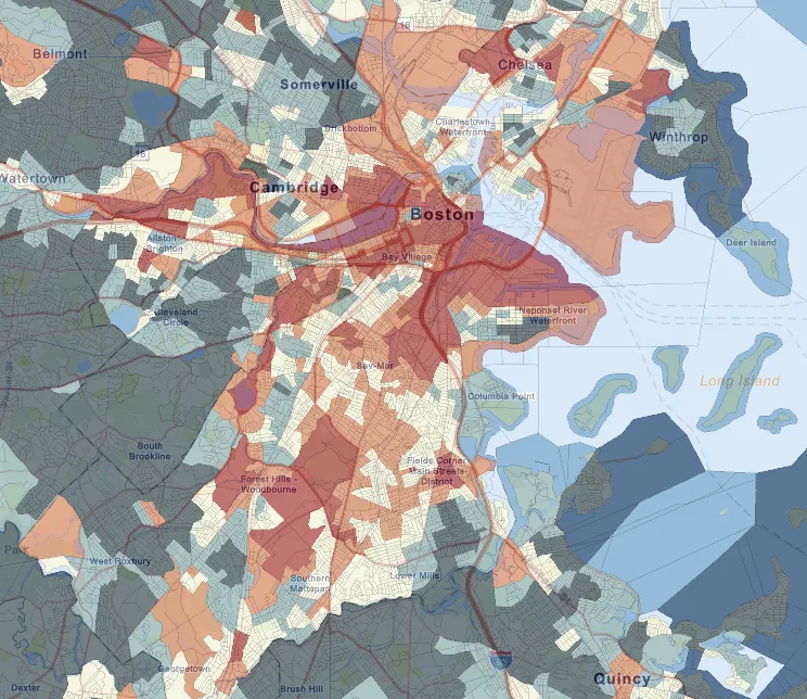 Suffolk County crime risk choropleth · Boston city